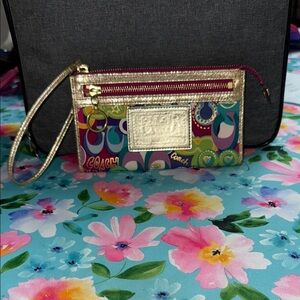 Coach Gold/Multicolor Wristlet with Metallic Accents